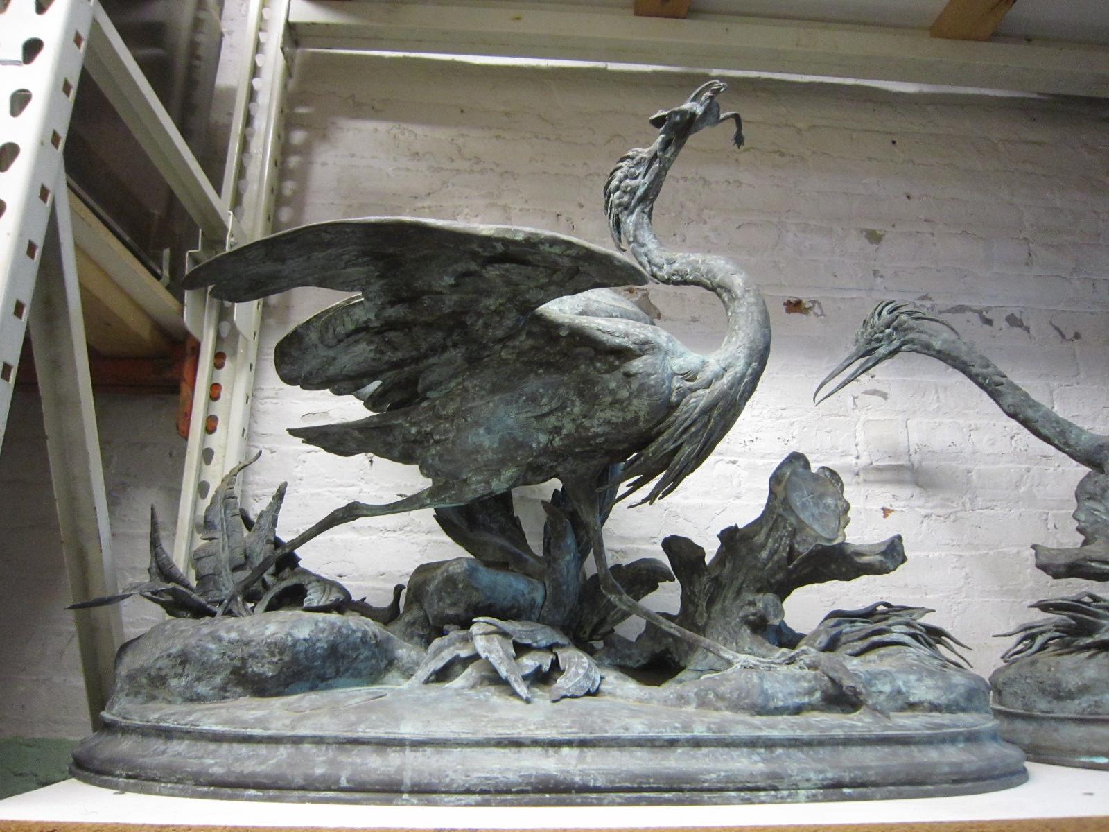 19th Century Lifesize Pair of Original French Bronze Sculptures of Herons- Moigniez For Sale