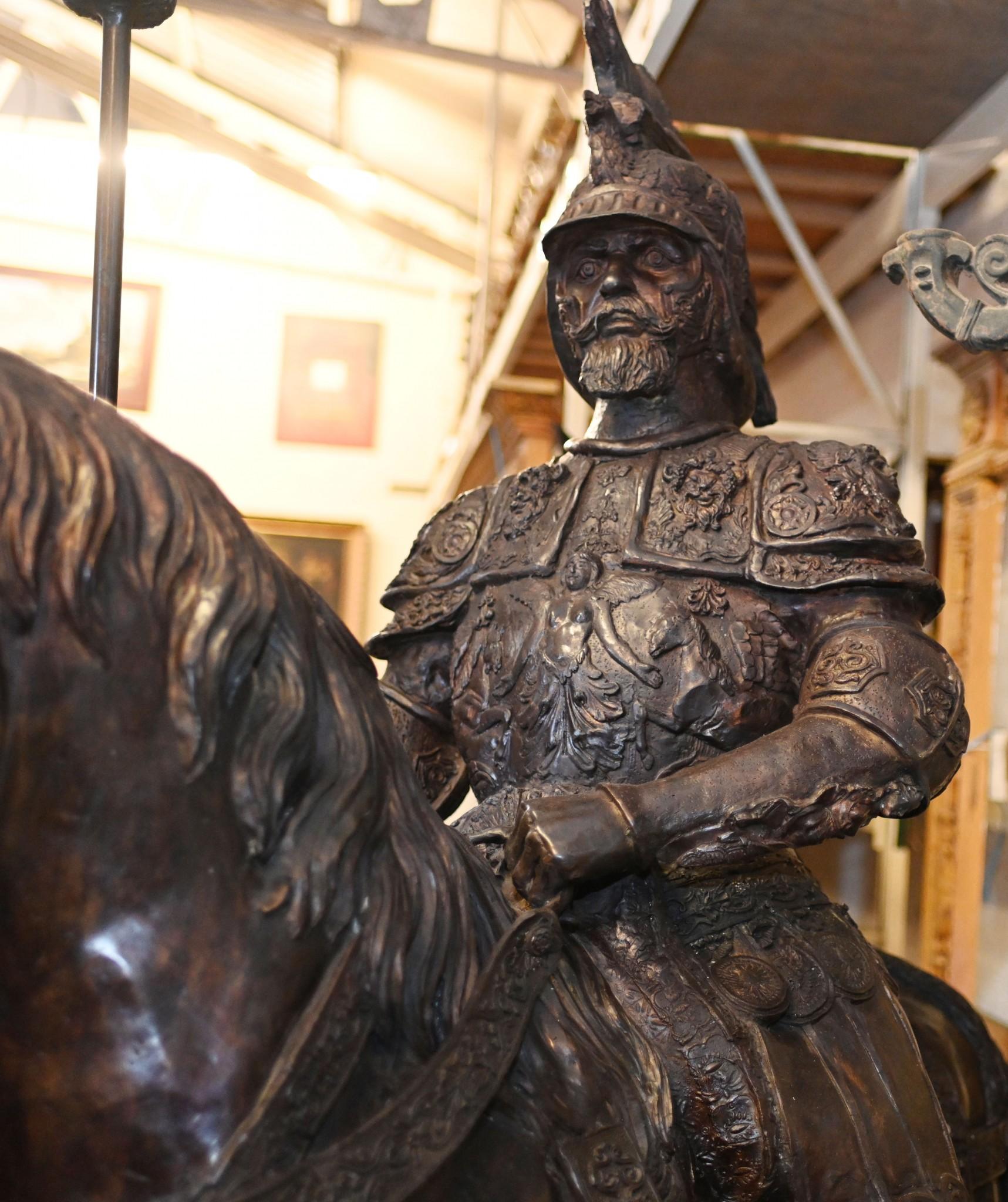 Bronze Lifesize Roman Gladiator on Horseback Statue Sculpture Architectural Art