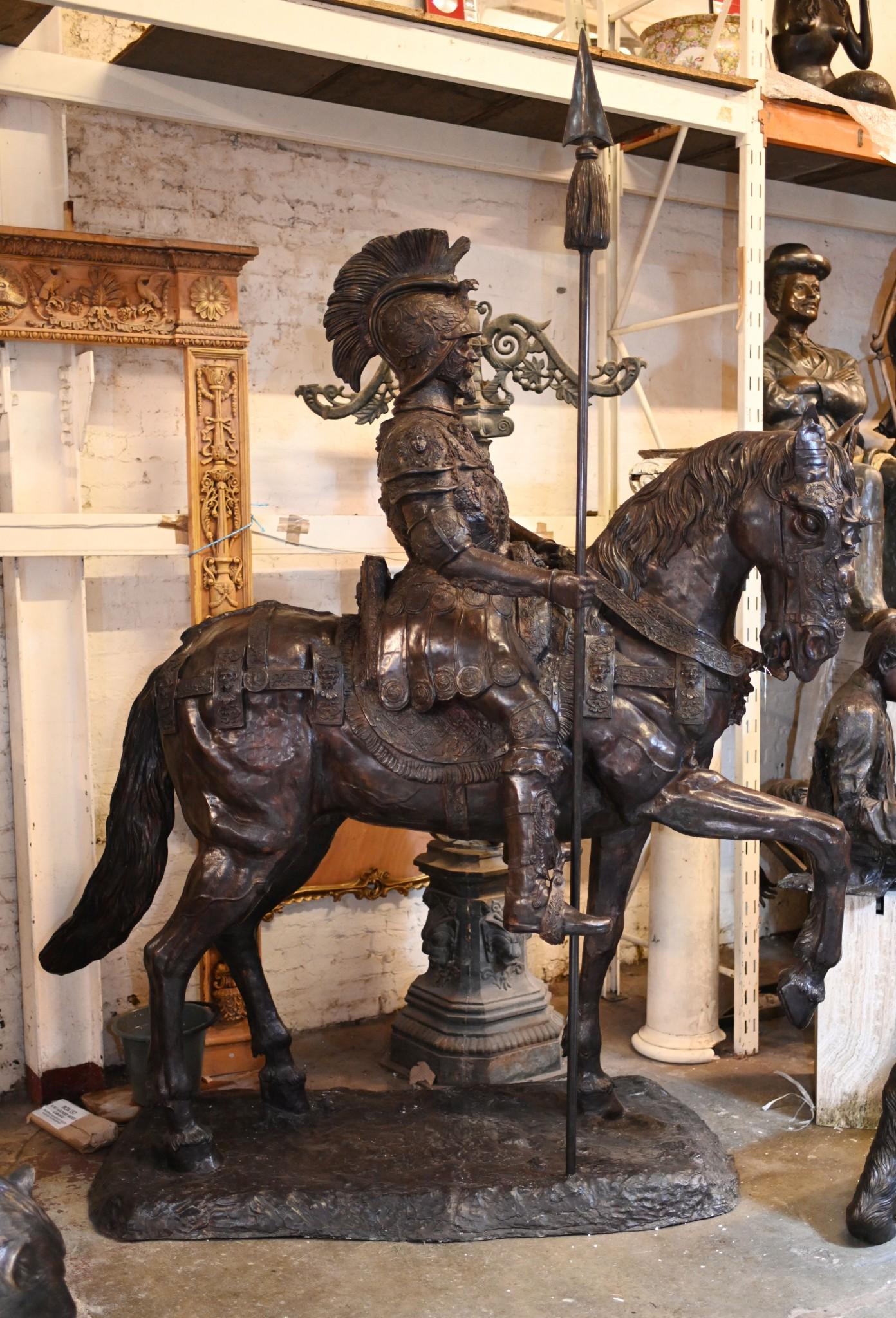 Lifesize Roman Gladiator on Horseback Statue Sculpture Architectural Art For Sale 1