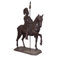 Vintage Lifesize Roman Gladiator on Horseback Statue Sculpture Architectural Art