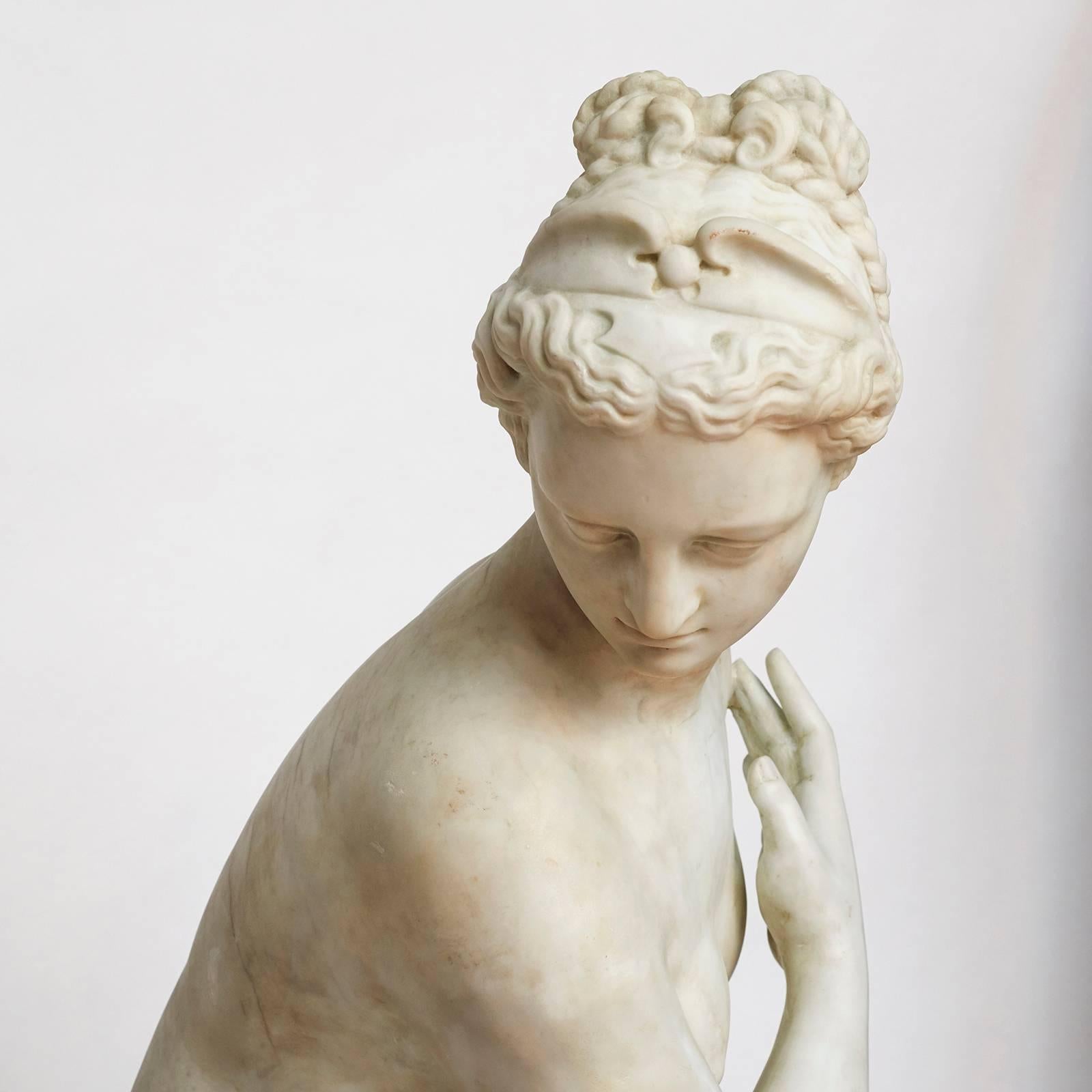 A Italian life size sculpture of Venus nude and in contemplation, probably after bathing, in white statuary marble, circa 1860-1880.

After the original by Jean Boulogne (France 1529 - Italy 1608).