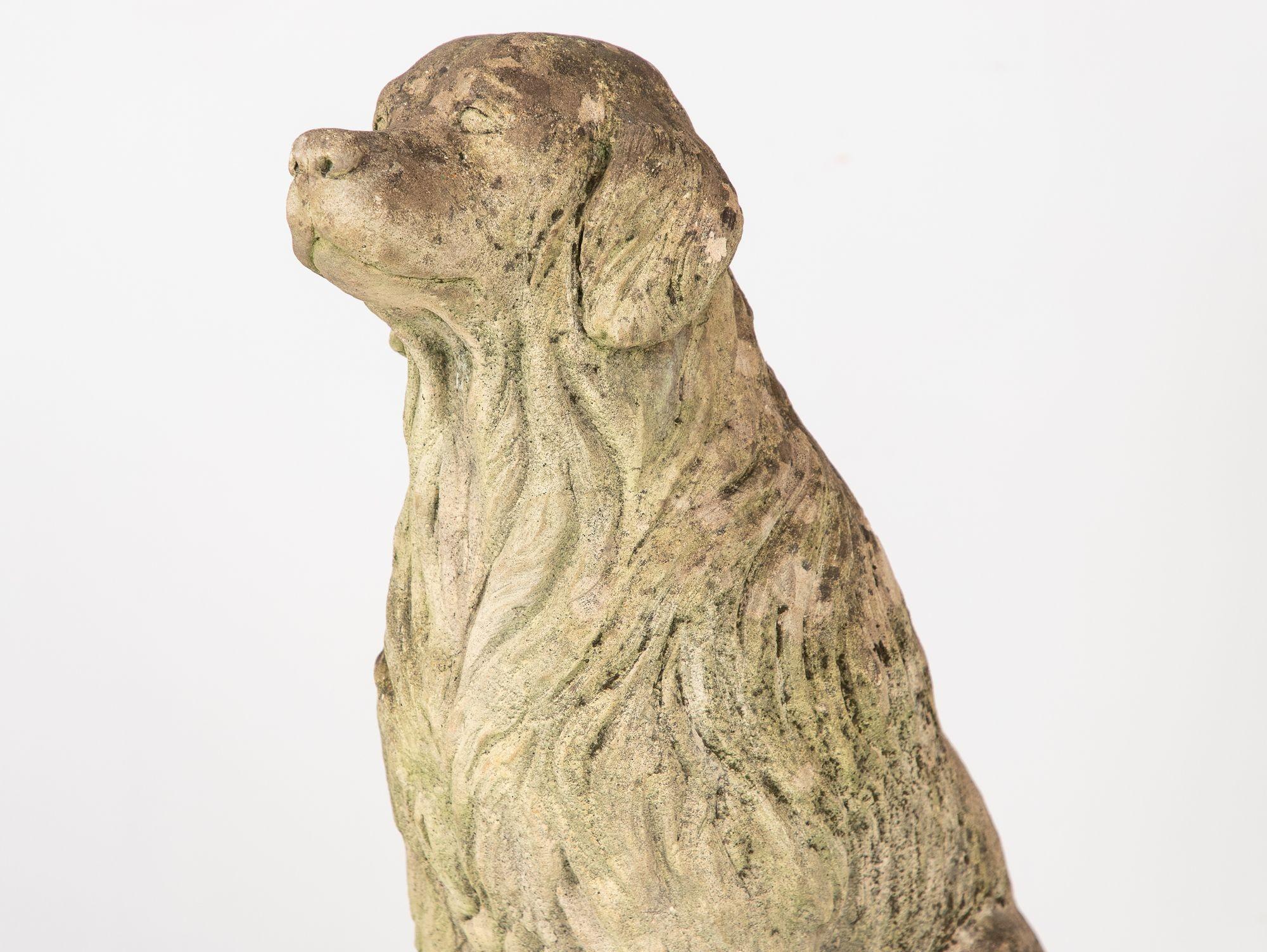 20th Century Lifesized Golden Retriever Dog Garden Ornament Stone, English Mid 20th C.