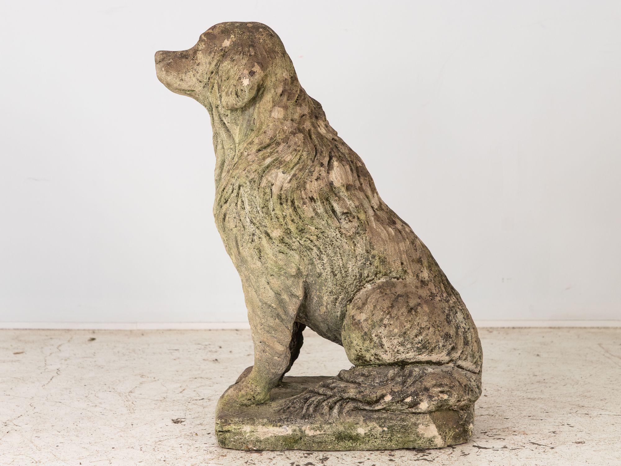 Concrete Lifesized Golden Retriever Dog Garden Ornament Stone, English Mid 20th C.