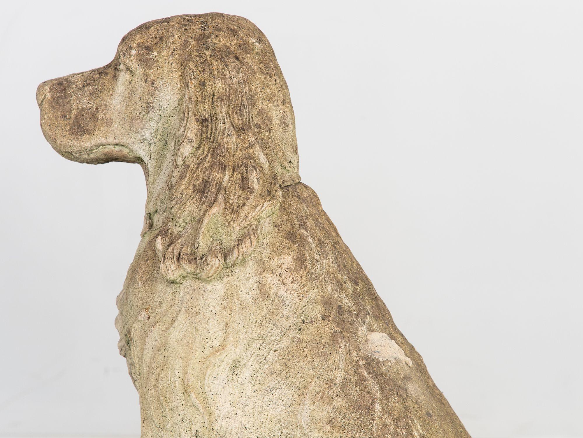 Gran perro spaniel de tamaño natural Adorno de jardín Piedra, inglés Principios del siglo XXI Siglo XXI y contemporáneo