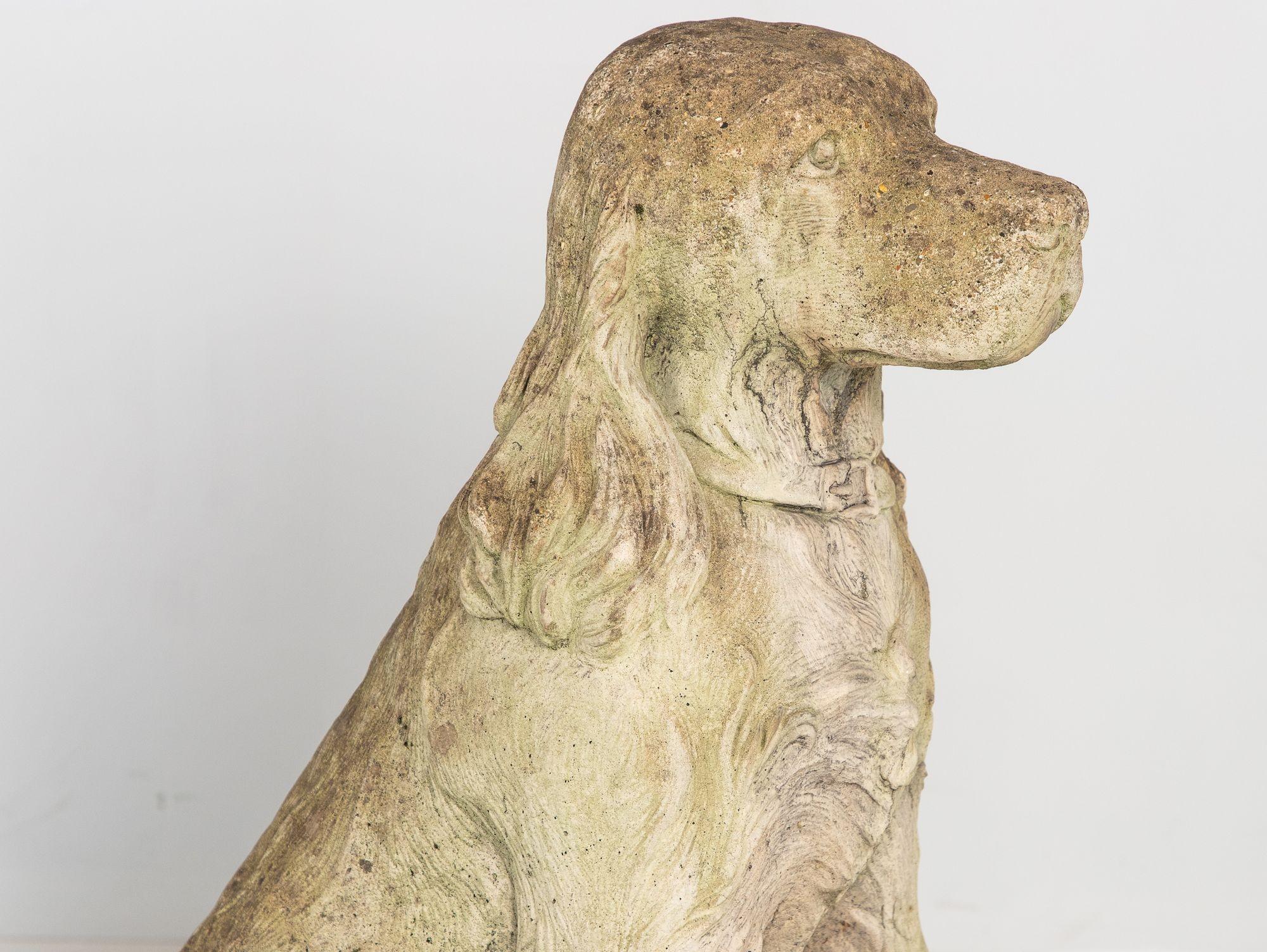 Gran perro spaniel de tamaño natural Adorno de jardín Piedra, inglés Principios del siglo XXI 1