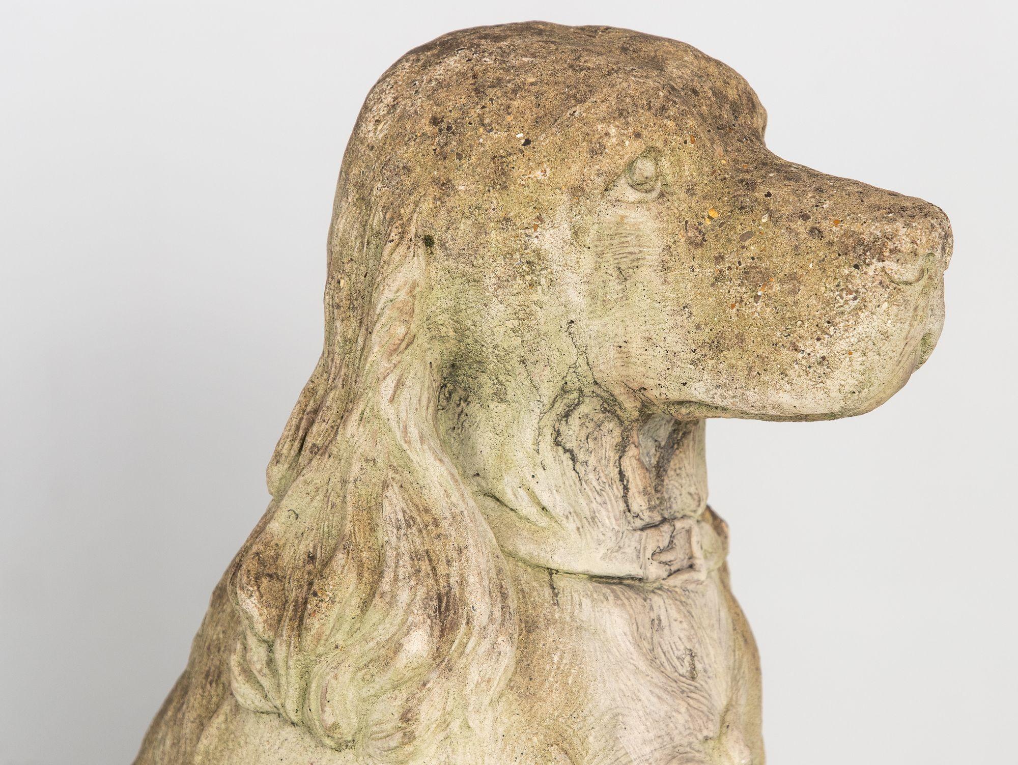Gran perro spaniel de tamaño natural Adorno de jardín Piedra, inglés Principios del siglo XXI 2