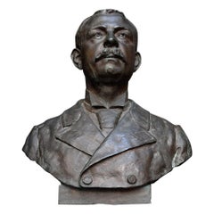 Lifesized Solid Bronze Bust of a Gentleman Signed Emile Daviol, circa 1894