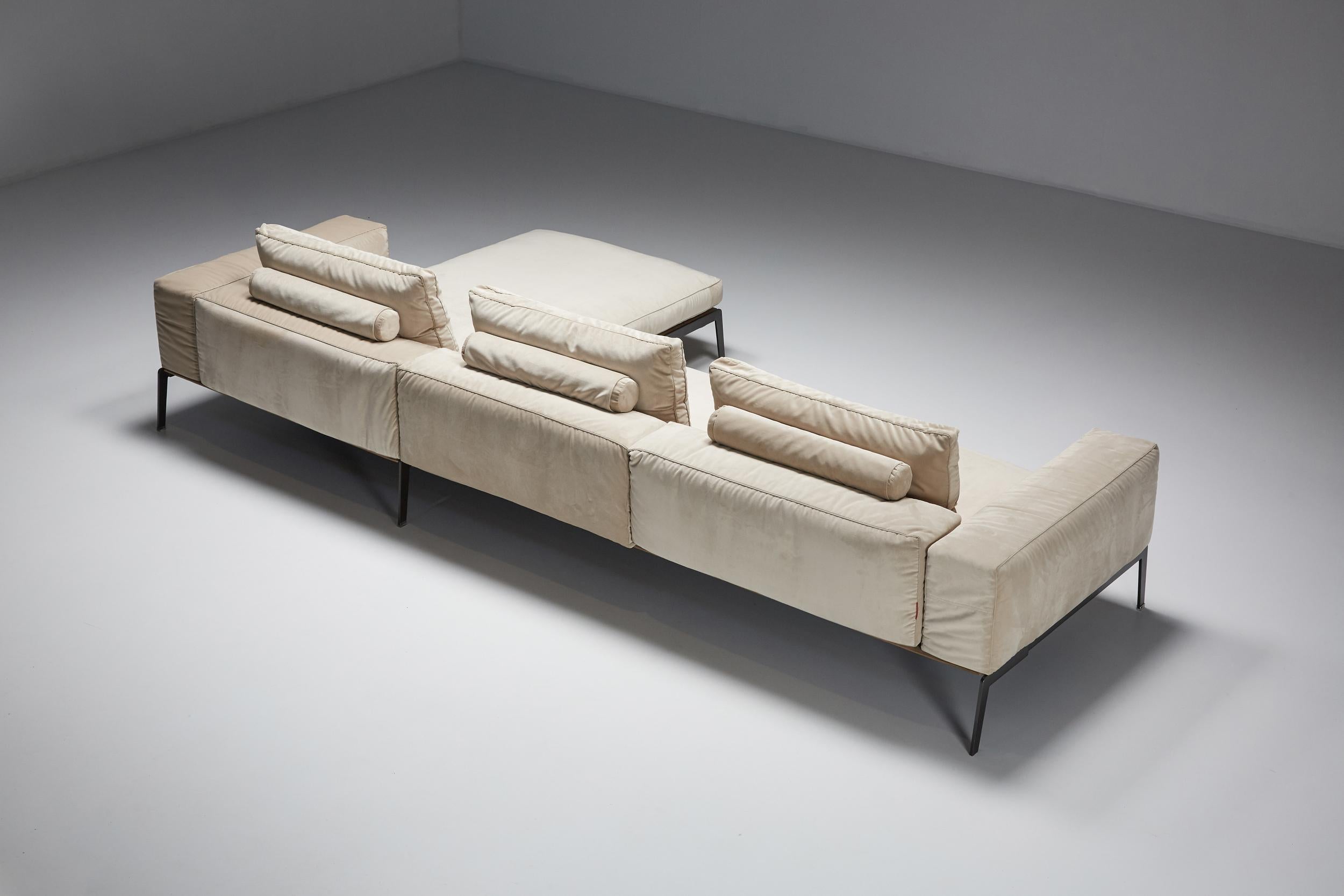 Lifesteel white three seater sofa, by Antonio Citterio for Flexform, originally designed in 2018.

This lifesteel sofa expresses a light, straightforward aesthetic complemented by generous, inviting proportions. The amply-sized rectangular armrest