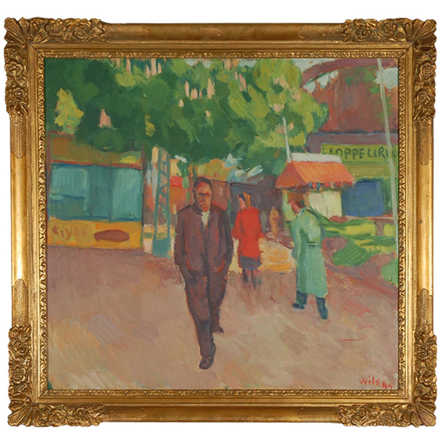 Lifestyle Painting by Wilhelm Wils with Original Frame, 1949 For Sale