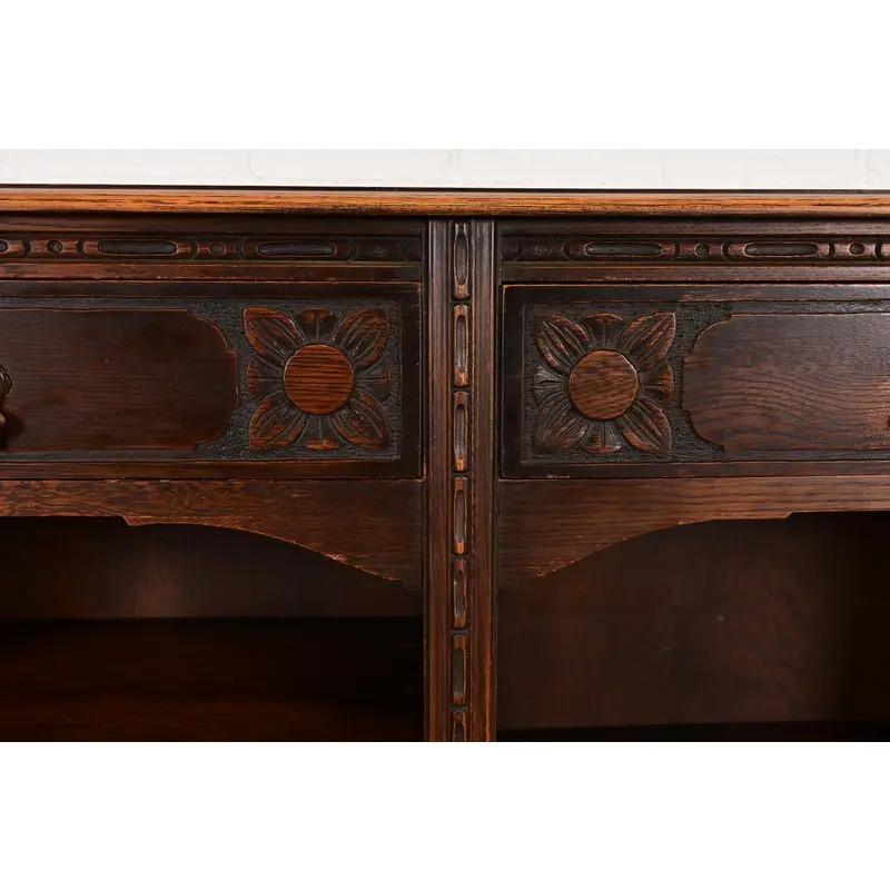 Lifetime Antike Arts & Crafts geschnitzt Eiche Doppel Bücherregal, CIRCA 1900 im Angebot 3