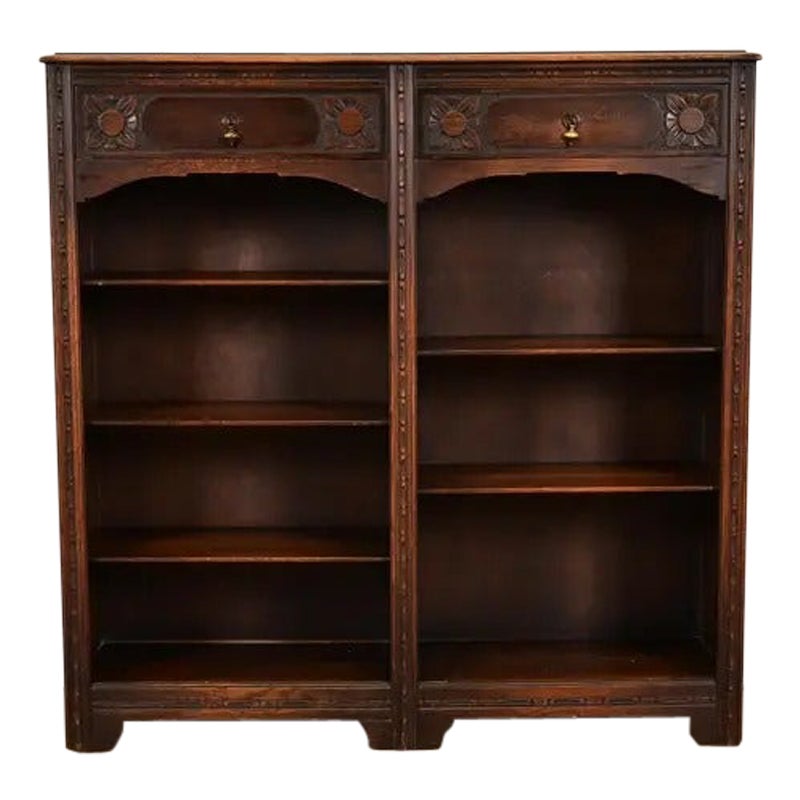 Lifetime Antique Arts
Crafts Carved Oak Double Bookcase, Circa 1900