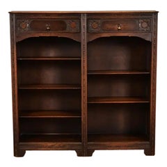 Lifetime Antique Arts 
Crafts Carved Oak Double Bookcase, Circa 1900