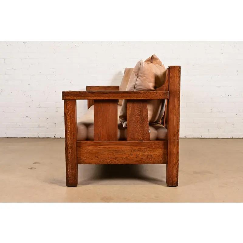 Lifetime Antike Mission Oak Arts and Crafts Settle Sofa, CIRCA 1900 im Angebot 3