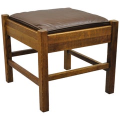 Lifetime Furniture 403 Mission Oak Arts & Crafts Leather Ottoman Stool Footstool