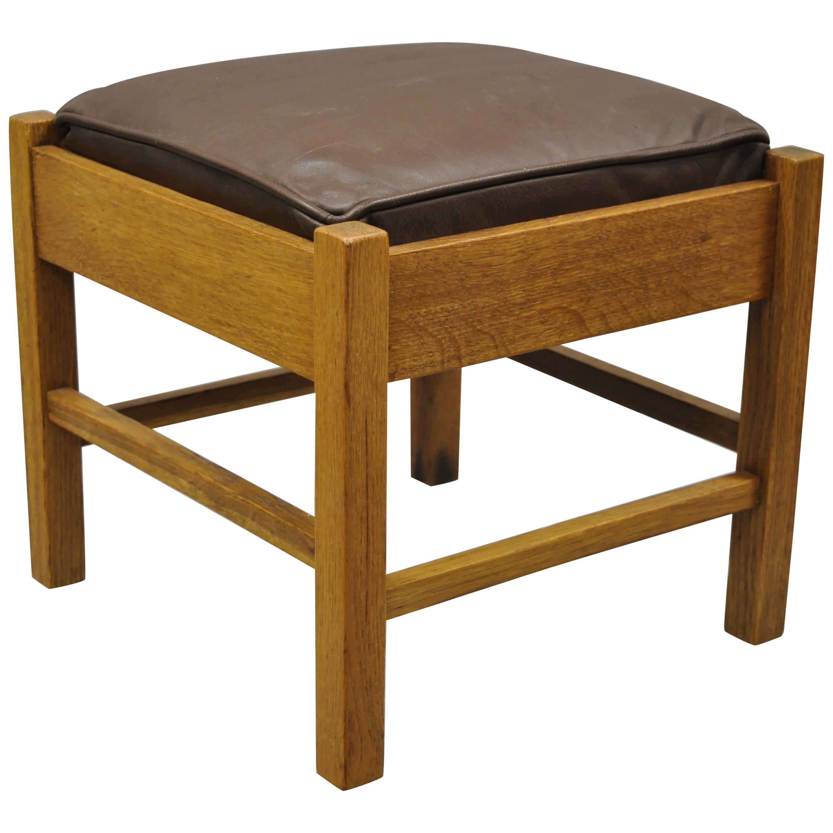 Lifetime Furniture 403 Mission Oak Arts & Crafts Leather Ottoman Stool Footstool