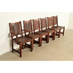 Lifetime Furniture Antique Mission Oak Arts & Crafts Dining Chairs, Set of Six