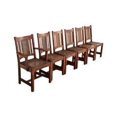 Lifetime Furniture Antique Mission Oak Arts & Crafts Dining Chairs, Set of Six