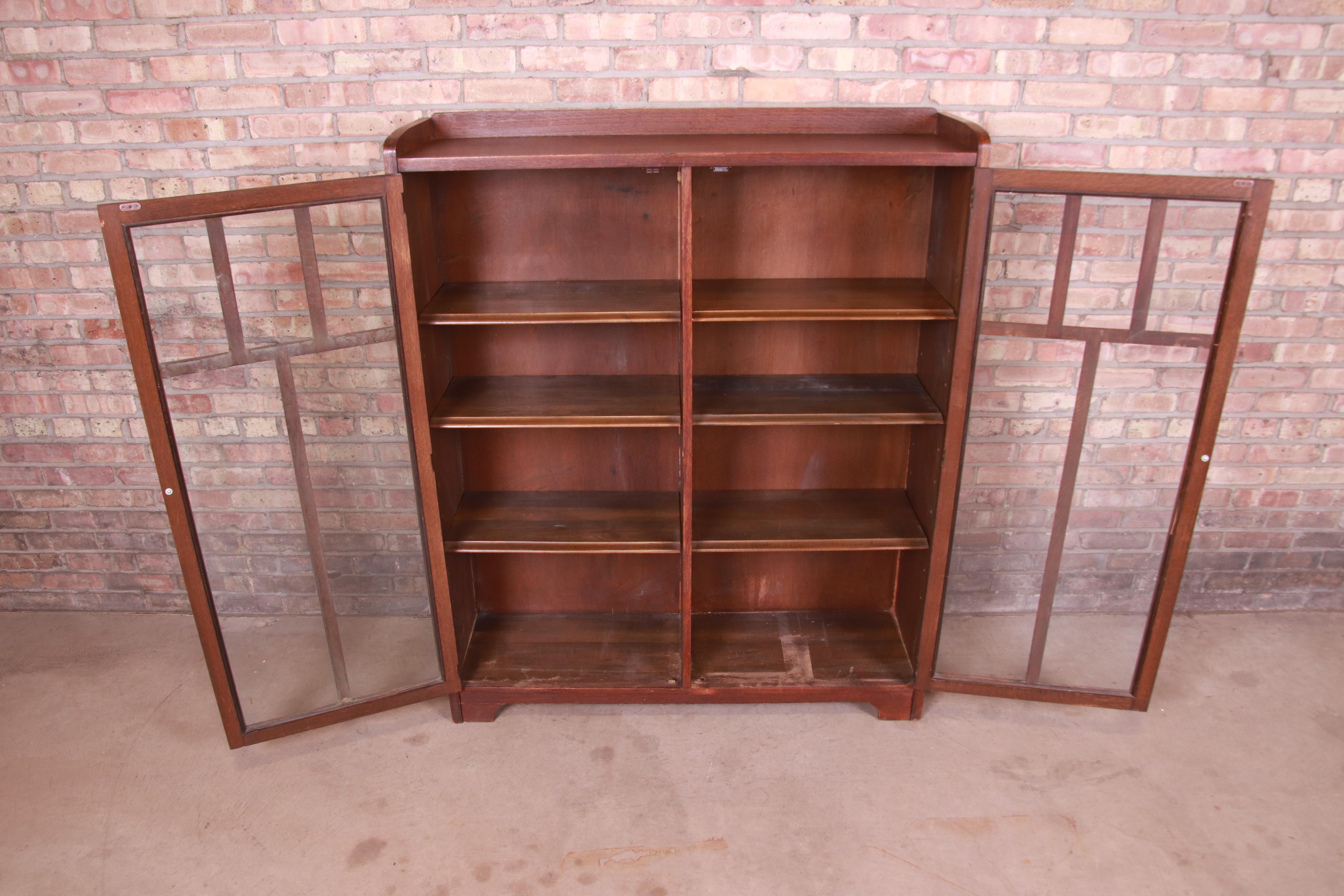 Glass Lifetime Furniture Antique Mission Oak Arts & Crafts Double Bookcase, Circa 1900