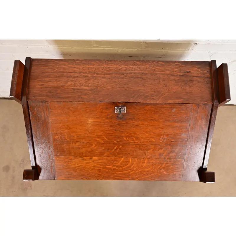 Lifetime Furniture Antique Mission Oak Arts & Crafts Drop Front Secretary Desk For Sale 4