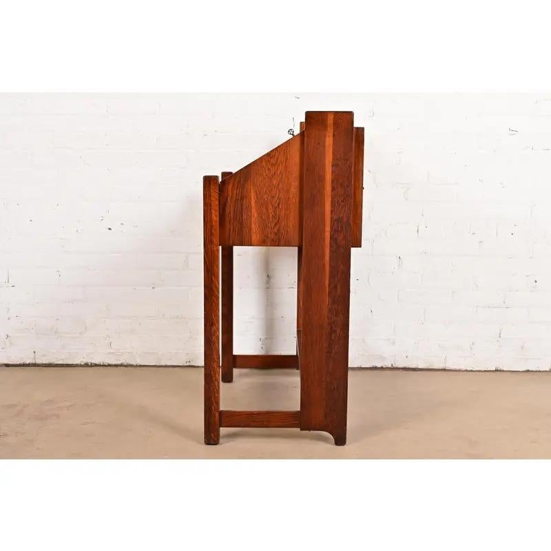 Lifetime Furniture Antique Mission Oak Arts & Crafts Drop Front Secretary Desk For Sale 6