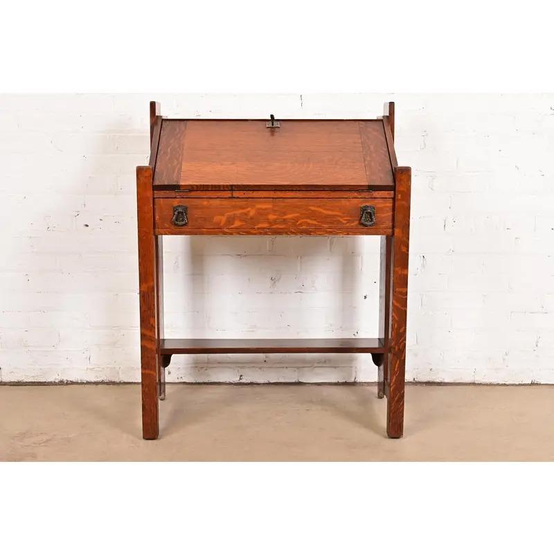 Arts and Crafts Lifetime Furniture Antique Mission Oak Arts & Crafts Drop Front Secretary Desk For Sale