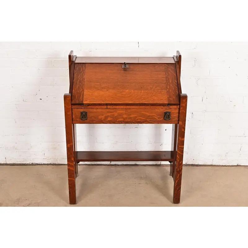 American Lifetime Furniture Antique Mission Oak Arts & Crafts Drop Front Secretary Desk For Sale