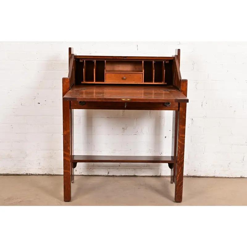 20th Century Lifetime Furniture Antique Mission Oak Arts & Crafts Drop Front Secretary Desk For Sale
