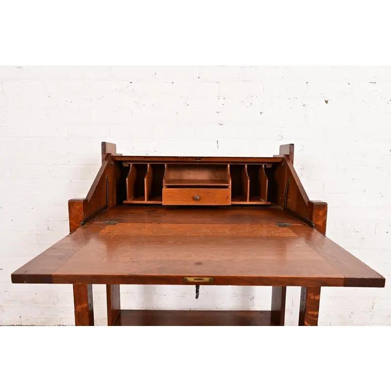 Lifetime Furniture Antique Mission Oak Arts & Crafts Drop Front Secretary Desk For Sale 1