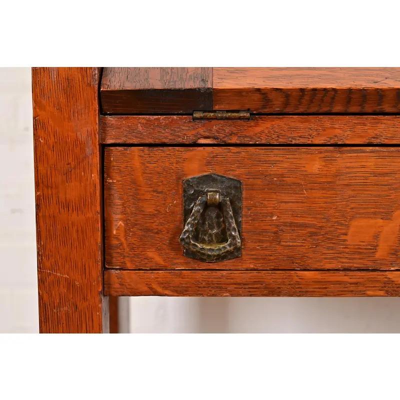 Lifetime Furniture Antique Mission Oak Arts & Crafts Drop Front Secretary Desk For Sale 2