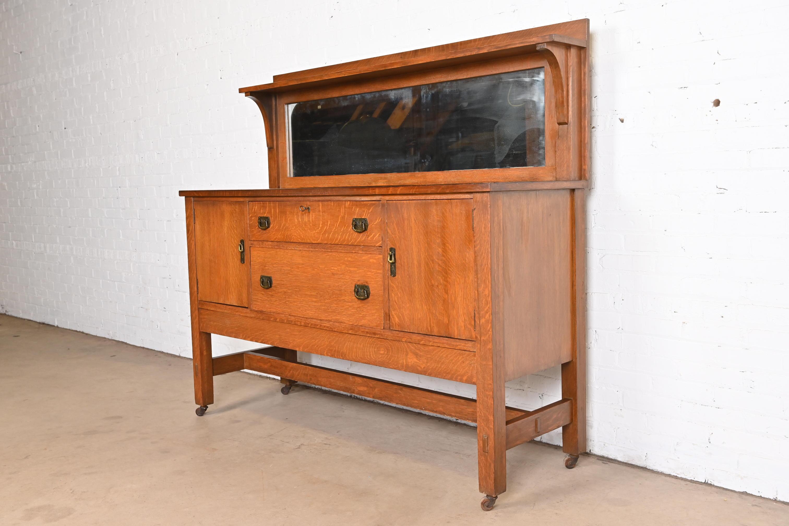 Arts and Crafts Lifetime Furniture Antique Mission Oak Arts & Crafts Sideboard or Bar Cabinet For Sale