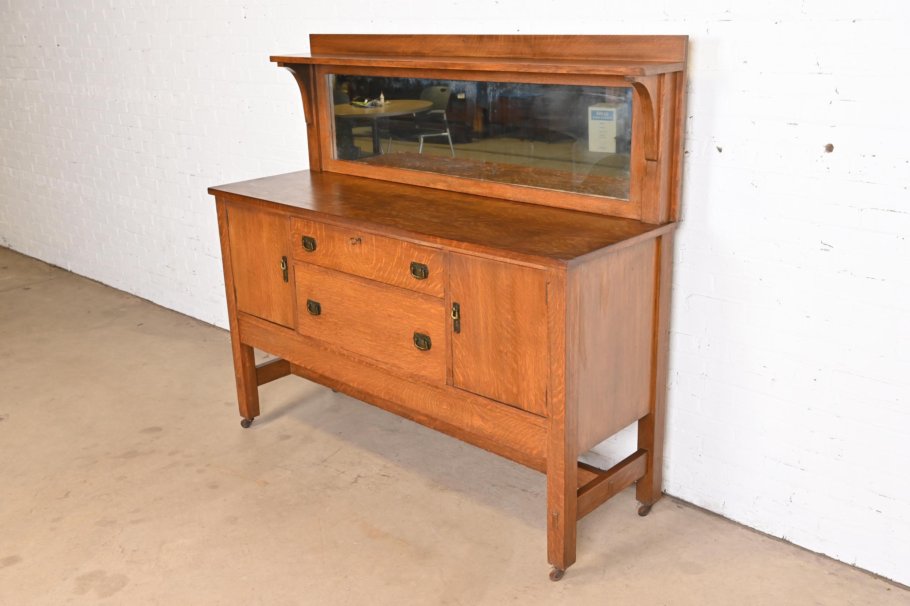 American Lifetime Furniture Antique Mission Oak Arts & Crafts Sideboard or Bar Cabinet For Sale