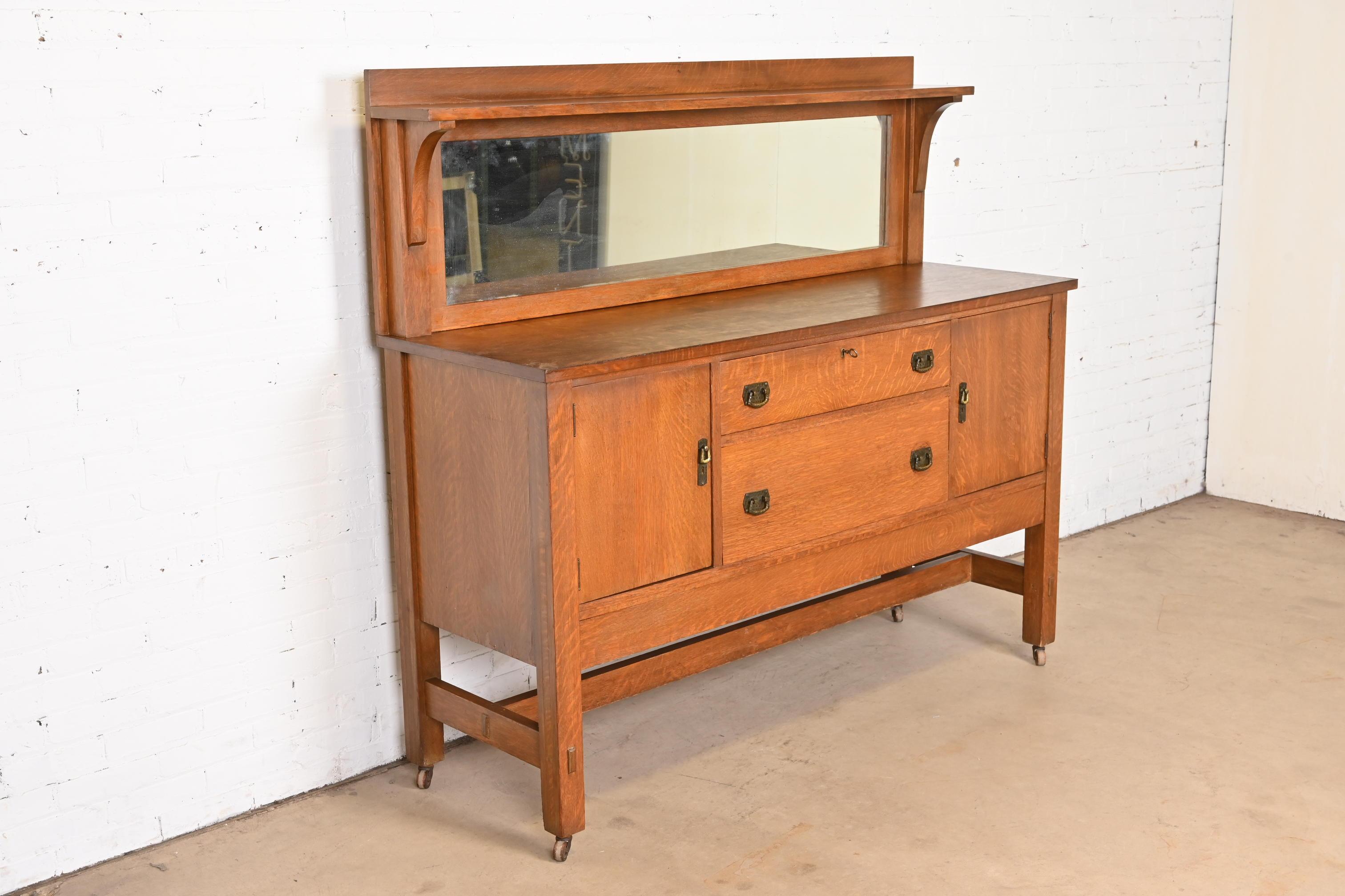 20th Century Lifetime Furniture Antique Mission Oak Arts & Crafts Sideboard or Bar Cabinet For Sale