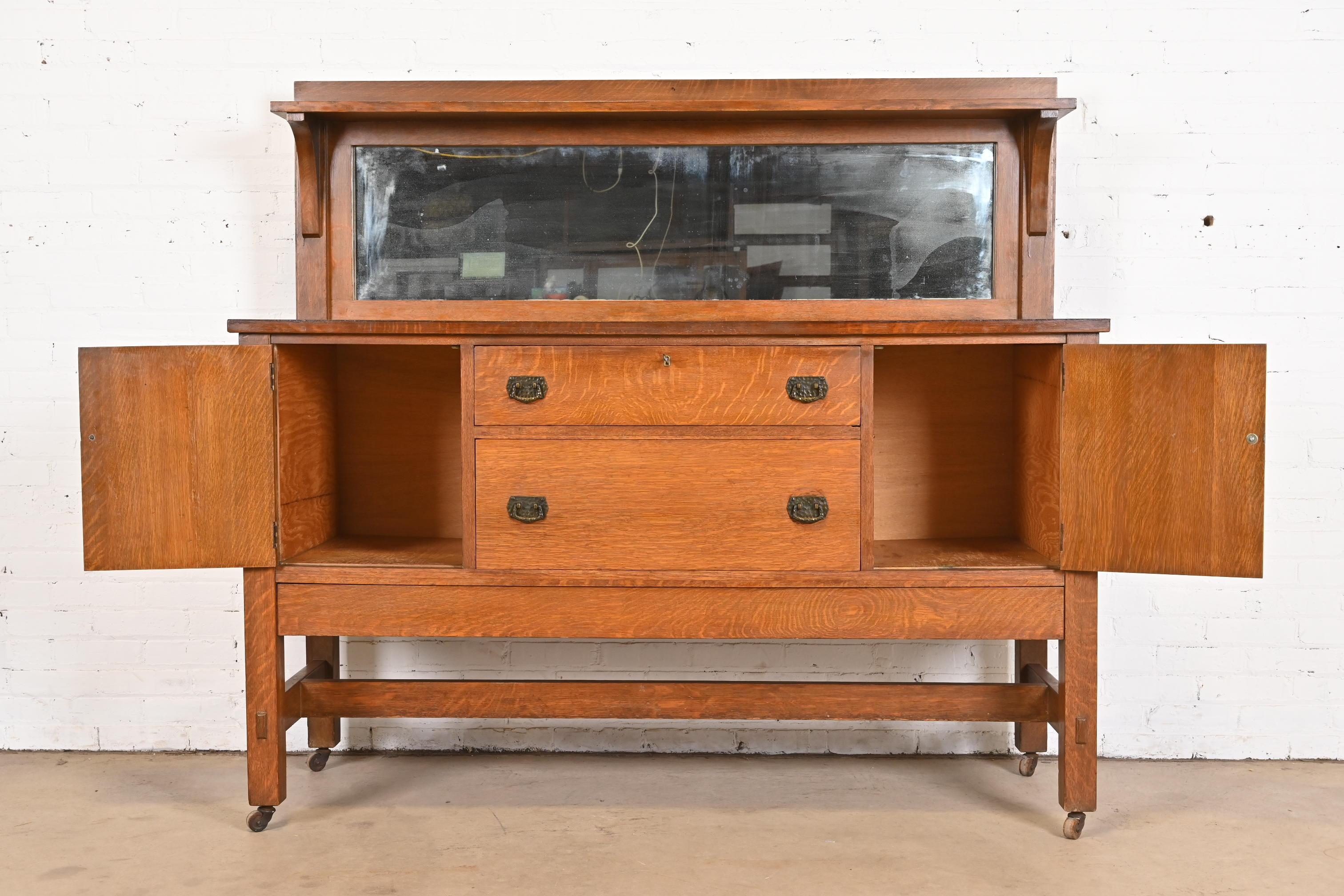 Copper Lifetime Furniture Antique Mission Oak Arts & Crafts Sideboard or Bar Cabinet For Sale