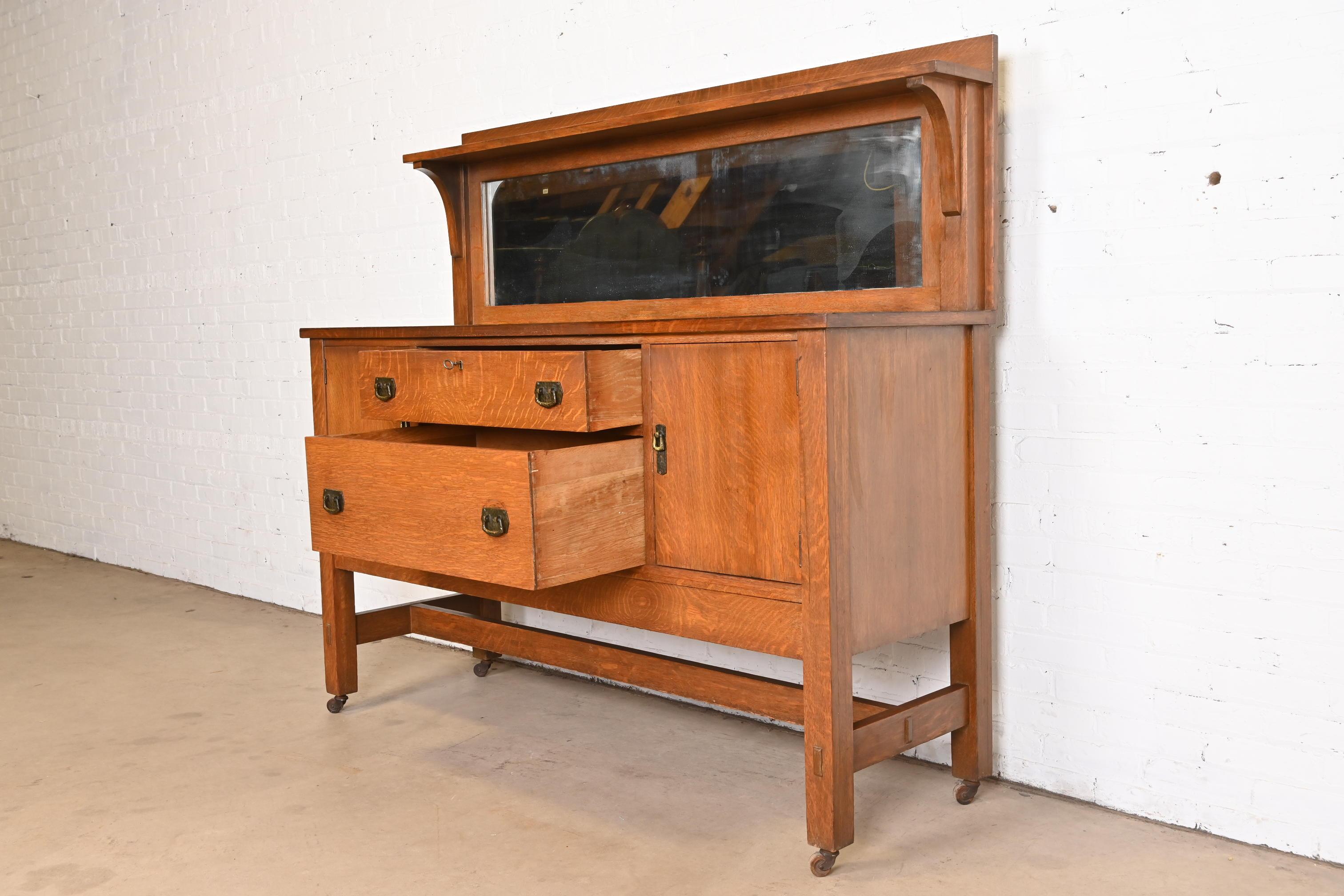 Lifetime Furniture Antique Mission Oak Arts & Crafts Sideboard or Bar Cabinet For Sale 1