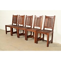 Lifetime Furniture Mission Oak and Cane Arts & Crafts Dining Chairs, Set of Five