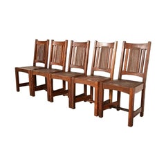 Lifetime Furniture Mission Oak and Cane Arts & Crafts Dining Chairs, Set of Five