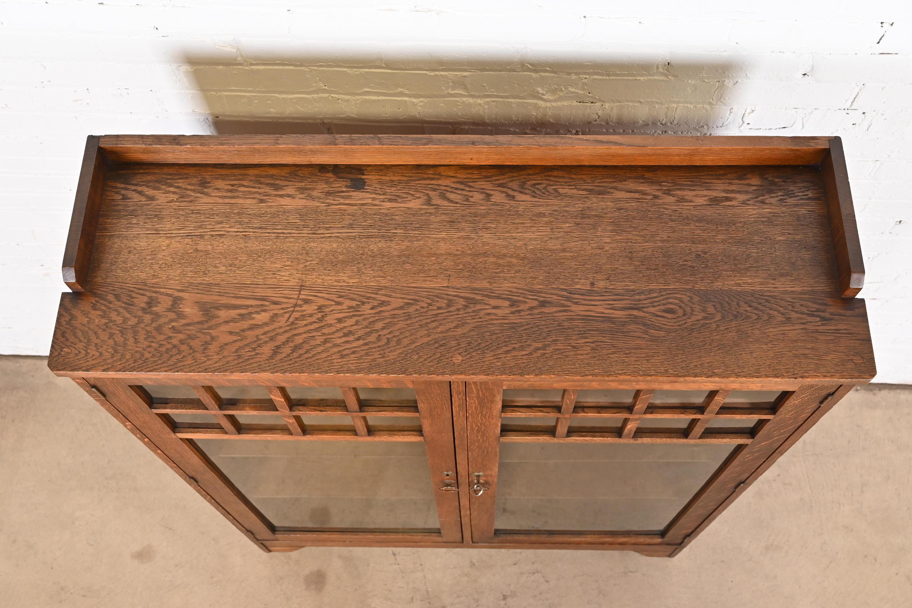 Lifetime Furniture Mission Oak Arts & Crafts Glass Front Double Bookcase Cabinet For Sale 3