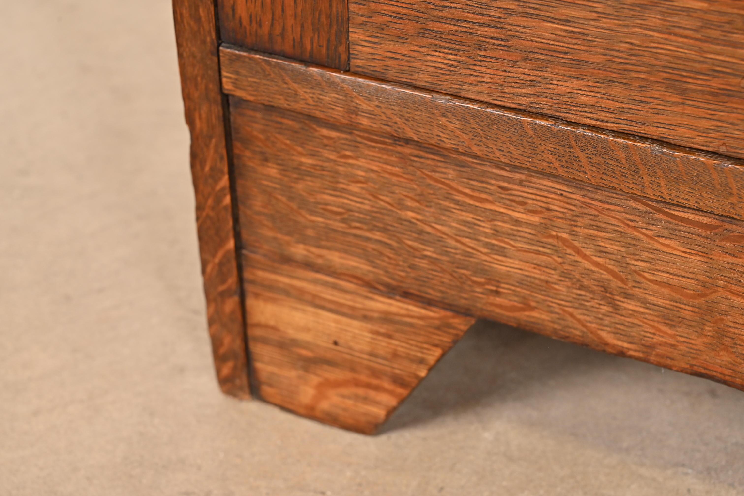 Lifetime Furniture Mission Oak Arts & Crafts Glass Front Double Bookcase Cabinet For Sale 2