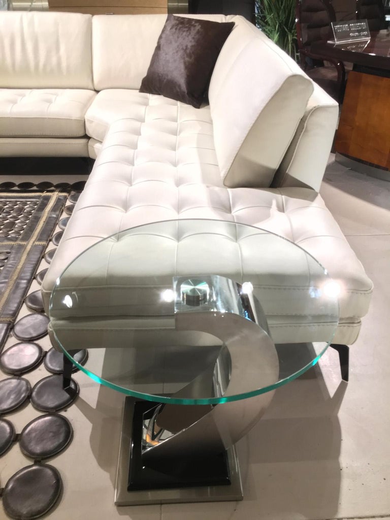 Lifetime Leather Light Soft Grey Sectional Chaise Tufting Tone on Tone