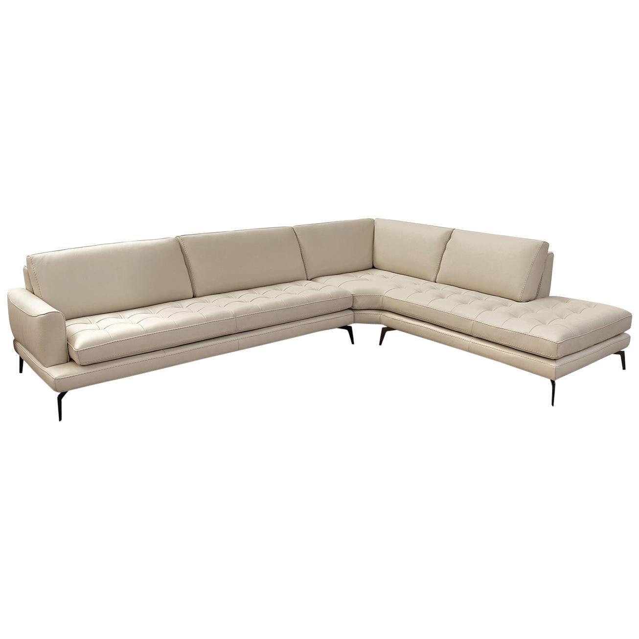 Lifetime Italian Leather Sectional Chaise Tufting Tone on Tone Stitching
