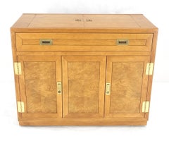 Lift Flip Top Burl Wood Campaign Style Server Bar Liquor Cabinet Mid Century