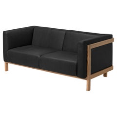 LIFT - Minimalist 2 Seats Sofa in Solid Ash Wood and Black Leather Seat