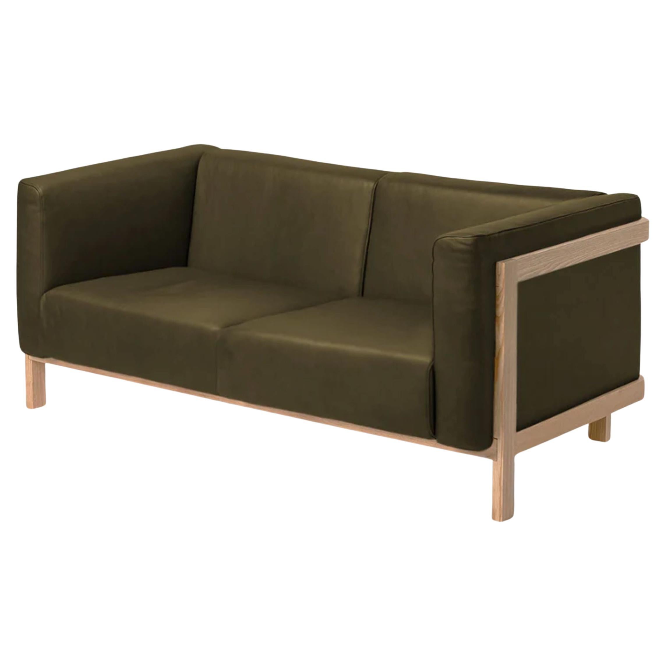LIFT - Minimalist 2 Seats Sofa in Solid Ash Wood and Bosco Leather Seat