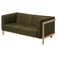 LIFT - Minimalist 2 Seats Sofa in Solid Ash Wood and Bosco Leather Seat