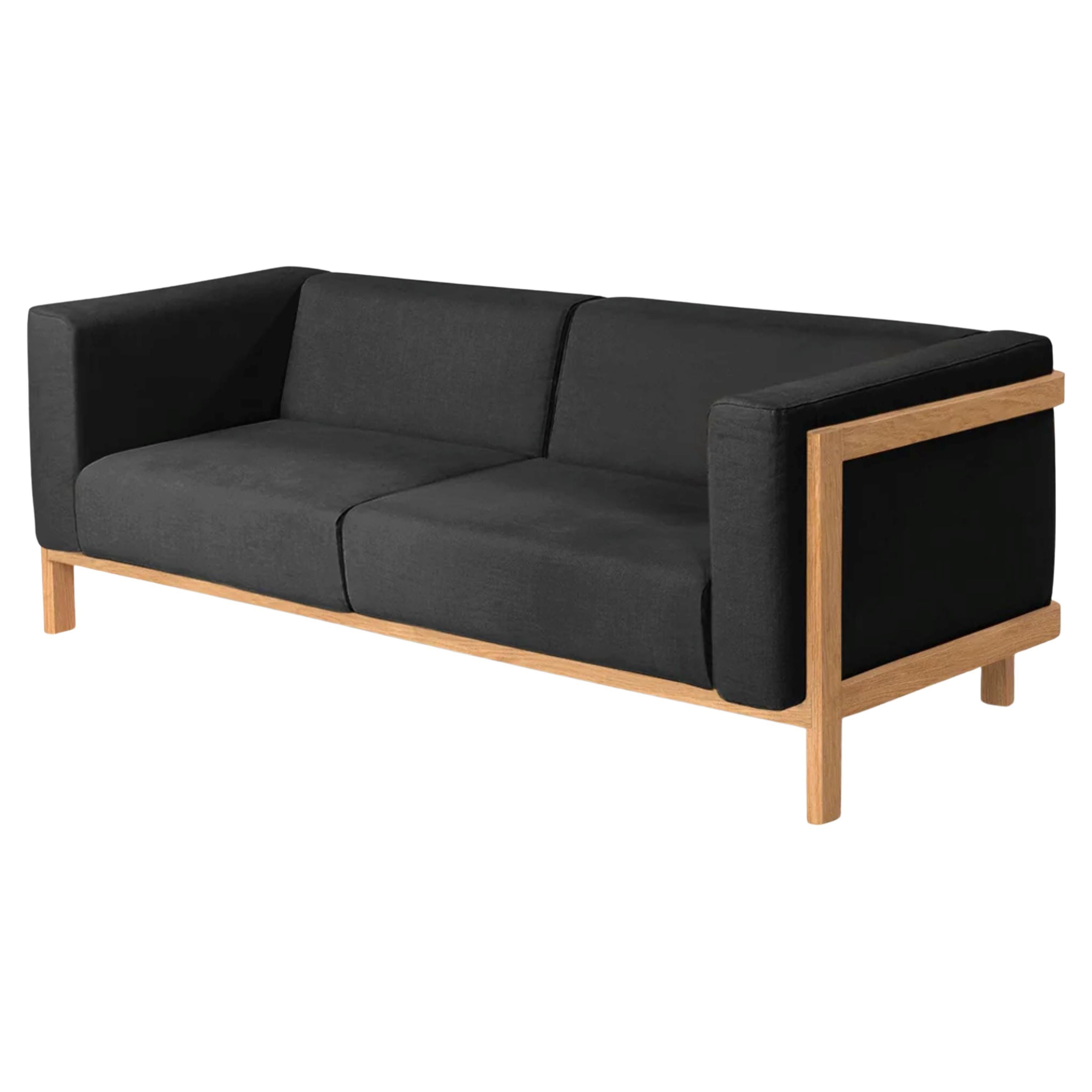 LIFT - Minimalist 3 Seats Sofa in Solid Oak Wood and Anthracite Fabric Seat