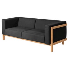 LIFT - Minimalist 3 Seats Sofa in Solid Oak Wood and Anthracite Fabric Seat
