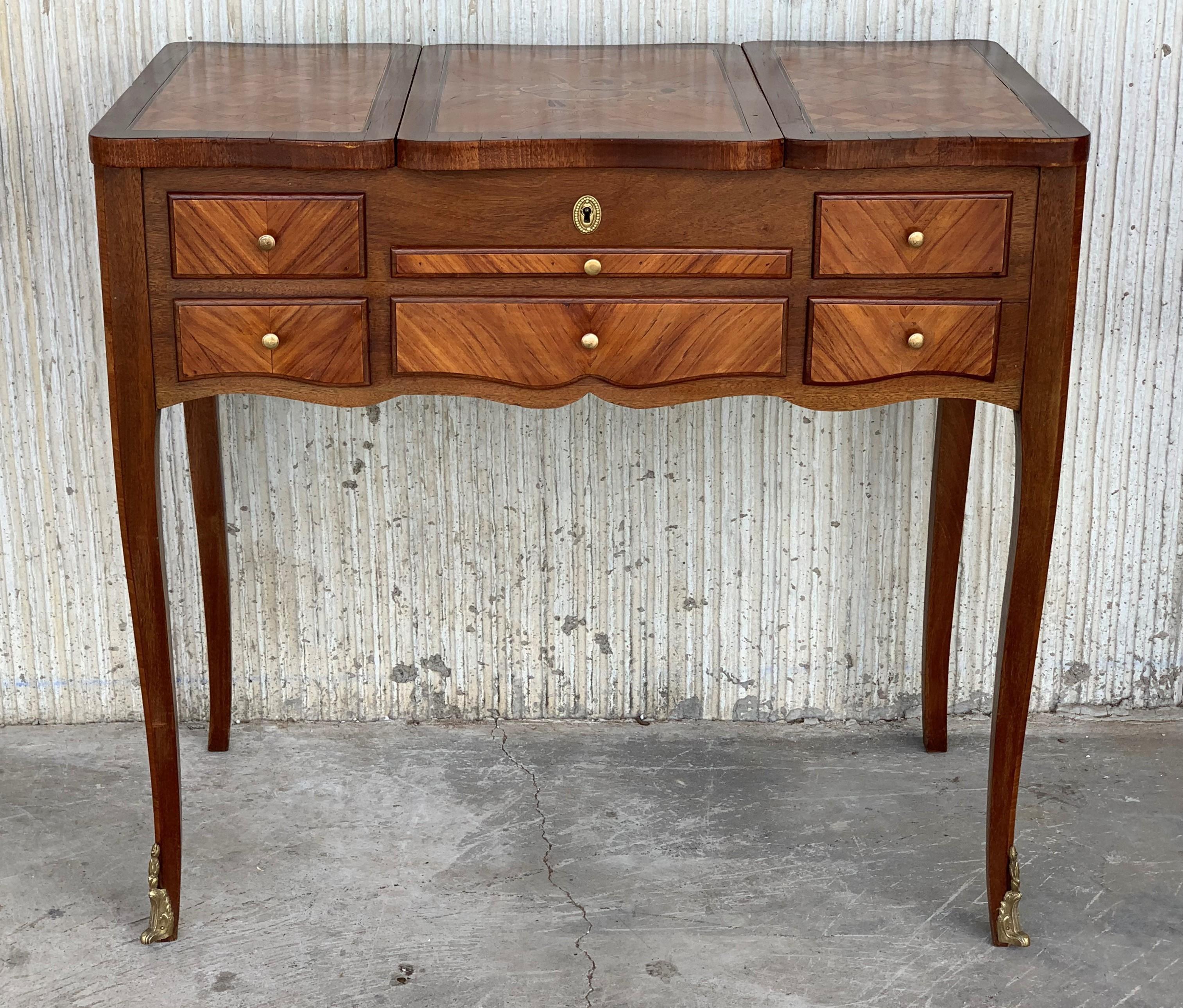 French Lift Top Kingwood Louis XVI Marquetry Lady's Vanity Table, 