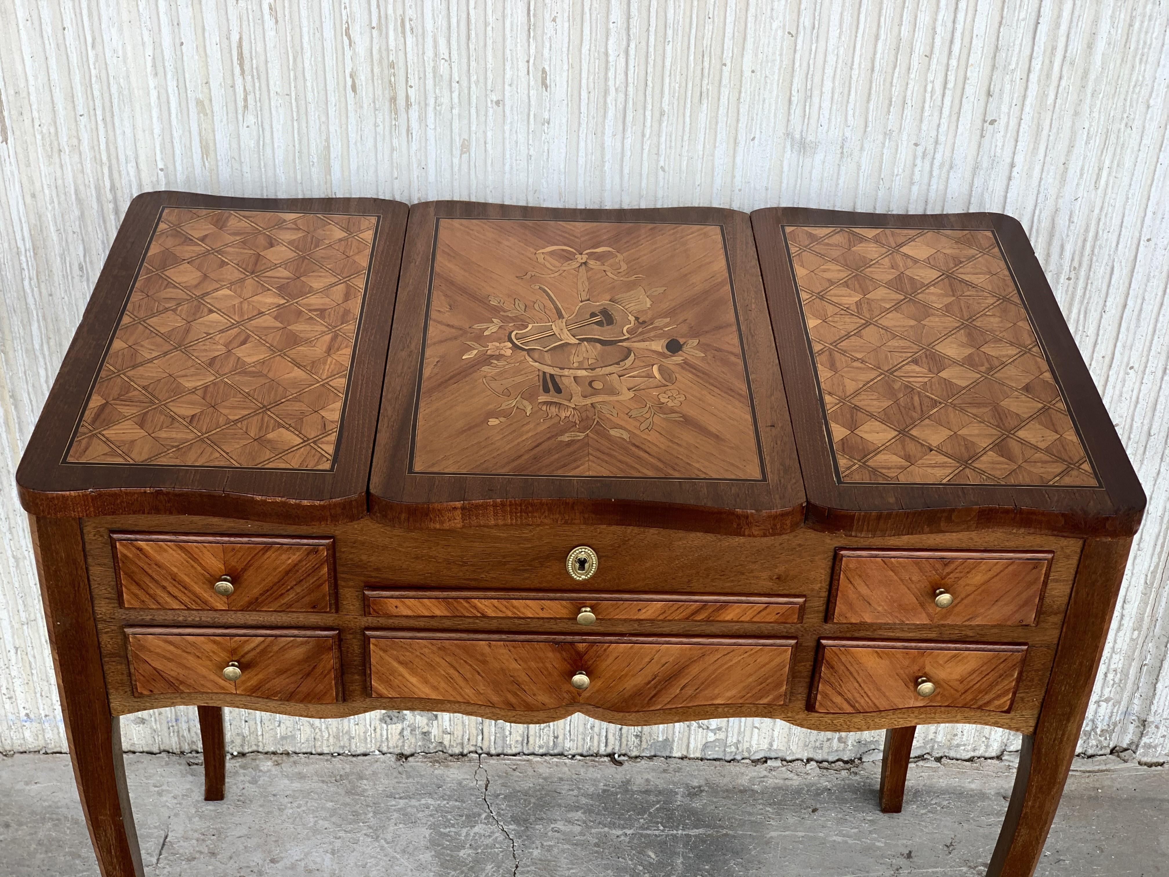 Lift Top Kingwood Louis XVI Marquetry Lady's Vanity Table, 