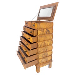 Lift Top Mirror Compartment "Stack ofBooks" 6 Drawers Italian Olive Wood Dresser
