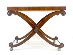 Lift Top Two Tone Elegant X Shape Base Serving Cart Table on Wheels MINT